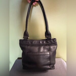 Vintage Fossil Black Leather Shoulder Bag 75082 Built in Wallet Multiple Pockets
